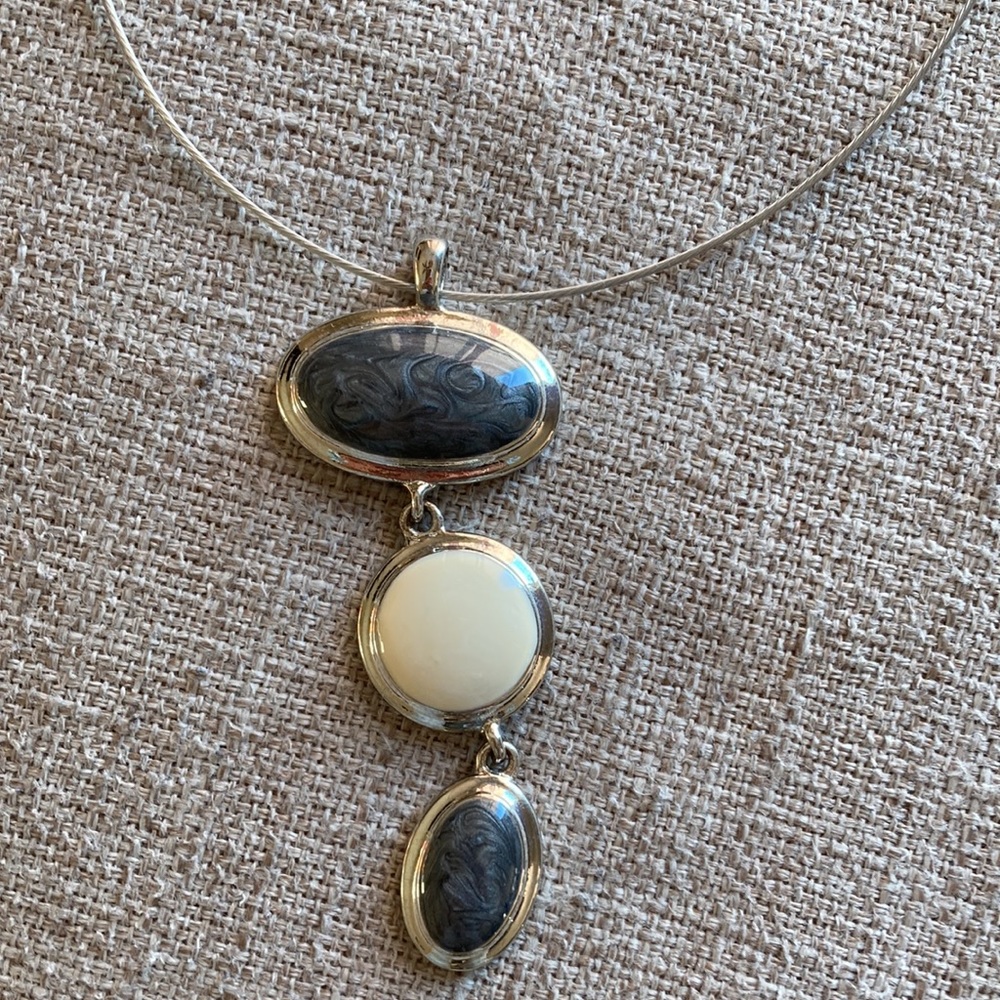 Eye-catching Grey Cream Silver-toned Necklace 2/$10